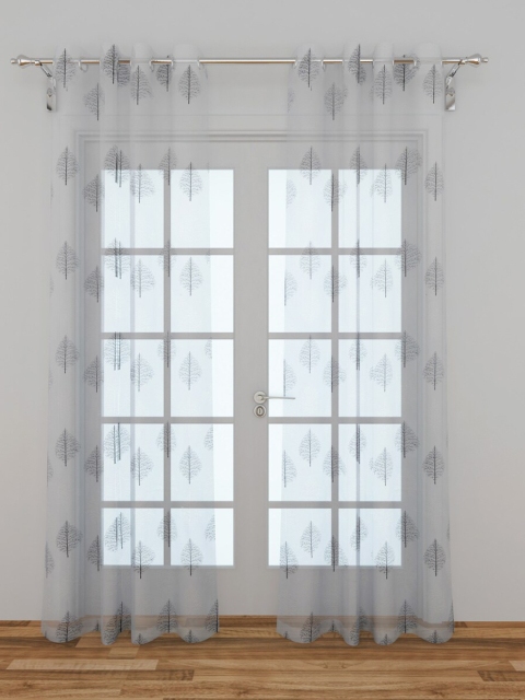 Home Centre White & Grey Set of 2 Ethnic Motifs Sheer Door Curtain