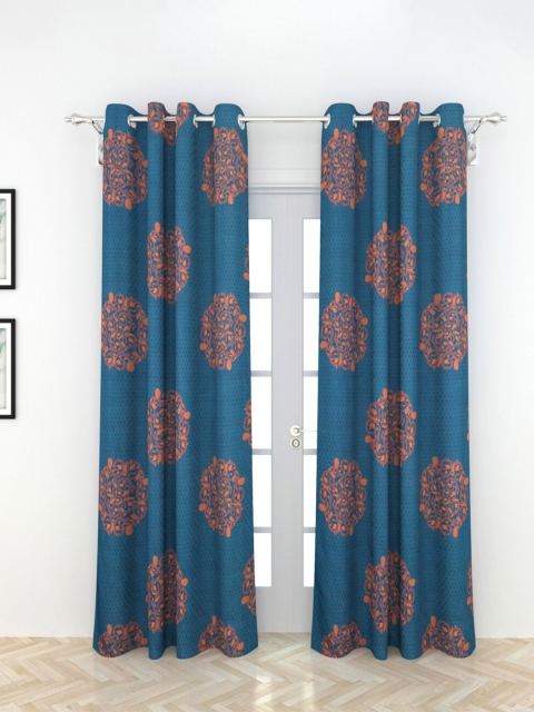 Home Centre Blue & Brown Set of 2 Ethnic Motifs Door Curtain