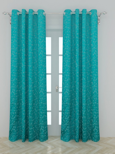 Home Centre Blue & White Set of 2 Floral Door Curtain