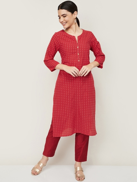 Melange by Lifestyle Women Red Geometric Printed Kurta