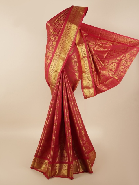 Pothys Red & Gold-Toned Woven Design Zari Silk Blend Saree
