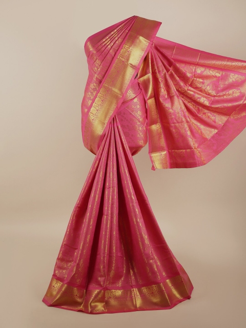 Pothys Pink & Gold-Toned Woven Design Silk Blend Saree
