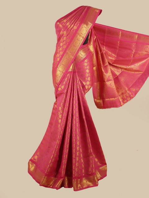 Pothys Pink & Gold-Toned Woven Design Zari Silk Blend Saree
