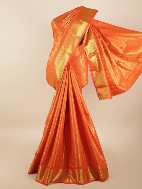 Pothys Orange & Gold-Toned Woven Design Zari Silk Blend Saree