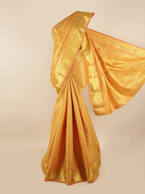 Pothys Yellow & Gold-Toned Woven Design Zari Silk Blend Saree