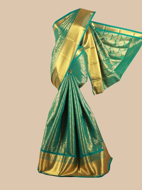 Pothys Green & Gold-Toned Woven Design Silk Blend Saree