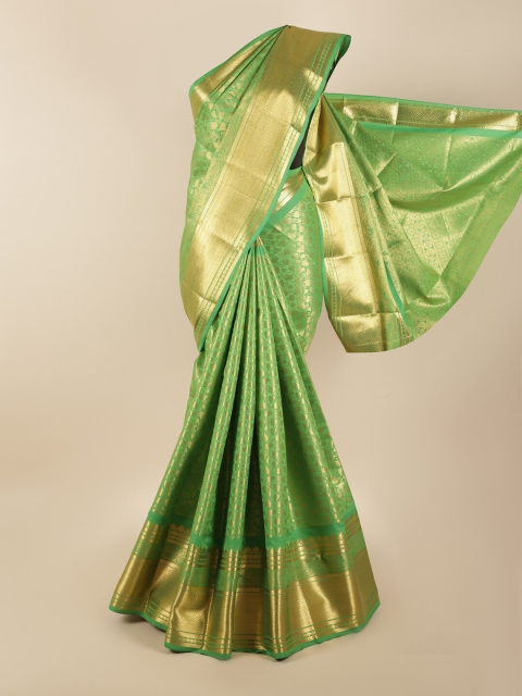 Pothys Green & Gold-Toned Woven Design Zari Silk Blend Saree
