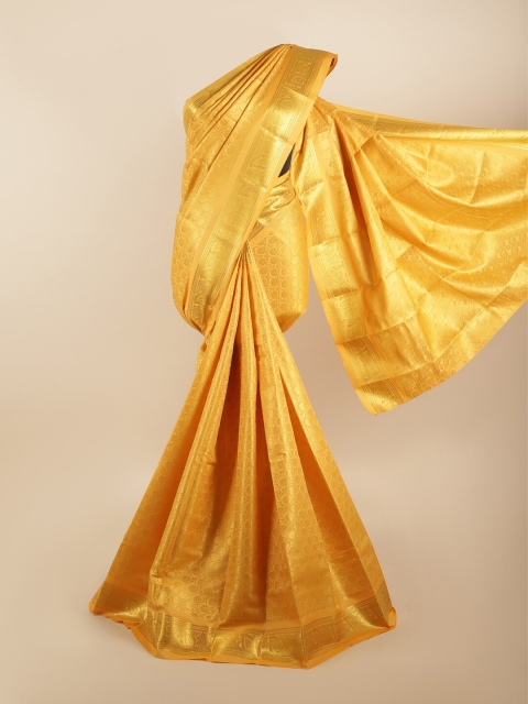 Pothys Yellow & Gold-Toned Woven Design Zari Silk Blend Saree