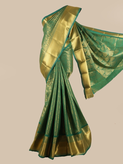 Pothys Green & Gold-Coloured Floral Zari Silk Blend Saree
