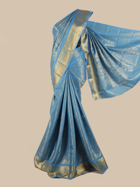 Pothys Blue & Gold-Coloured Floral Zari Silk Blend Saree