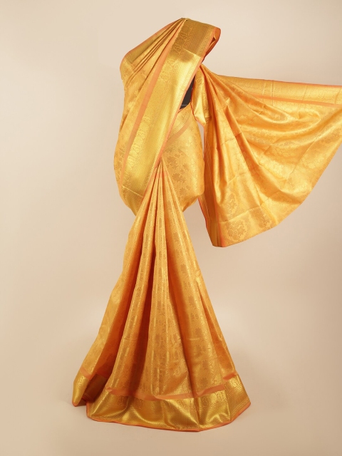 Pothys Gold-Coloured Floral Zari Silk Blend Saree