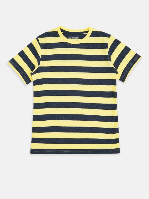 Pantaloons Junior Boys Yellow Black Striped Pure Cotton T-shirt