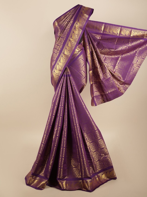 Pothys Violet & Gold-Coloured Floral Zari Silk Blend Saree