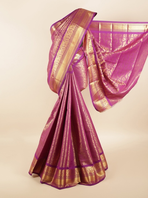 Pothys Violet & Gold-Coloured Floral Zari Silk Blend Saree
