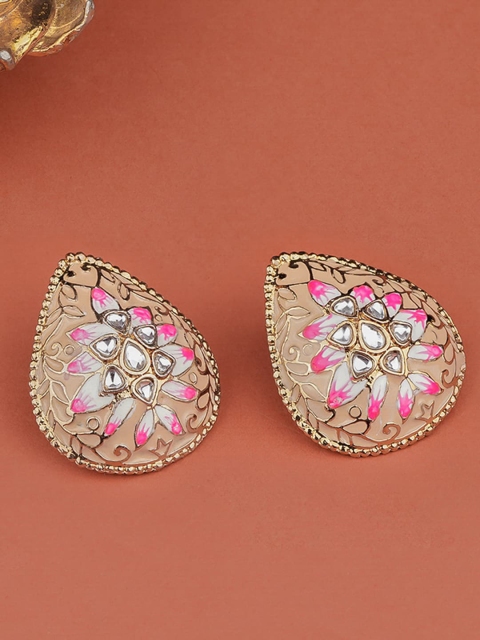 Queen Be Gold-Plated Pink Contemporary Studs Earrings