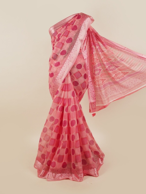 Pothys Pink & Silver Ethnic Motifs Saree