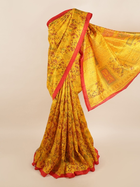 Pothys Yellow & Red Abstract Printed Saree