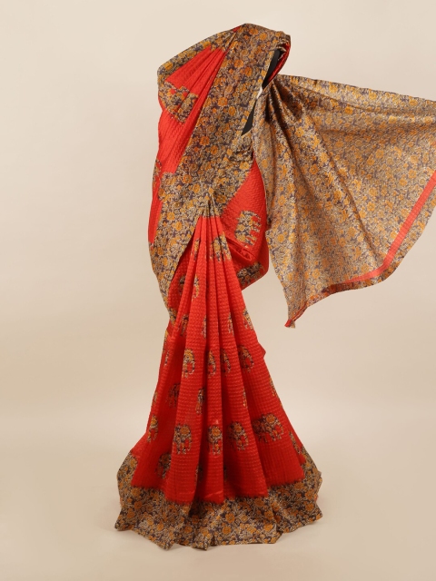 Pothys Red & Grey Floral Saree