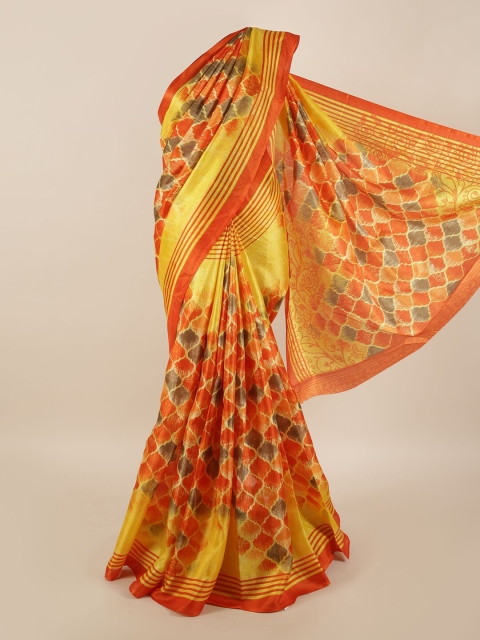 Pothys Yellow & Orange Geometric Printed Saree