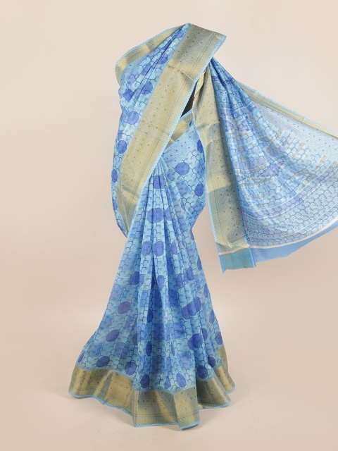 Pothys Blue & Navy Blue Printed Zari Border Saree