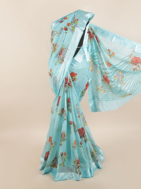 Pothys Blue & Red Floral Printed Saree