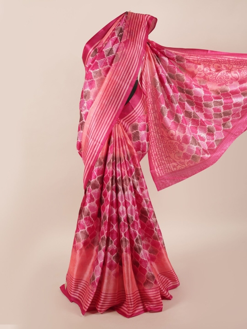 Pothys Pink & Brown Printed Striped Border Saree
