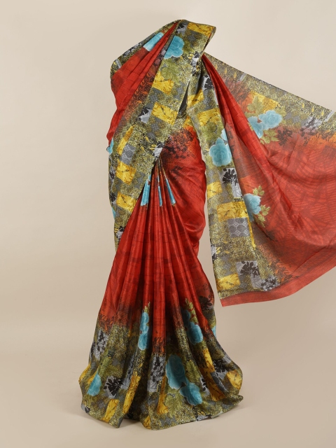 Pothys Red & Yellow Floral Printed Saree