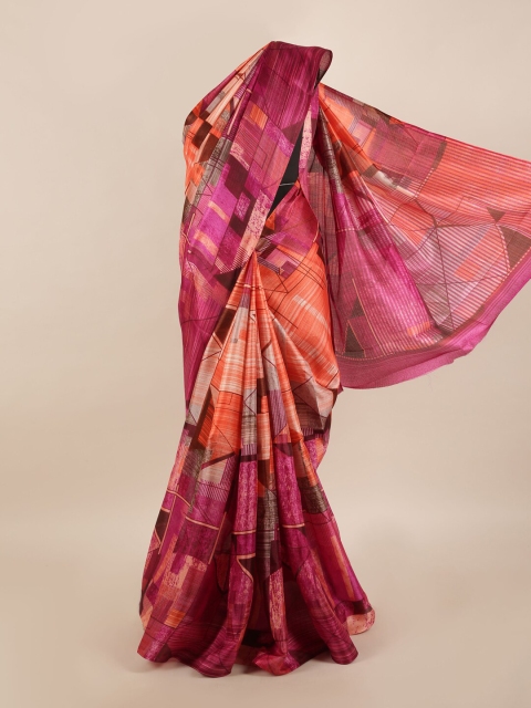 Pothys Pink and Peach-coloured Cotton Blend Geometric Printed Saree