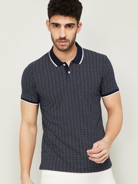 Fame Forever by Lifestyle Men Navy Blue & White Printed Polo Collar T-shirt
