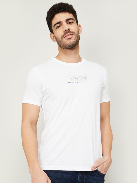 Smiley World Men White & Blue Printed T-shirt