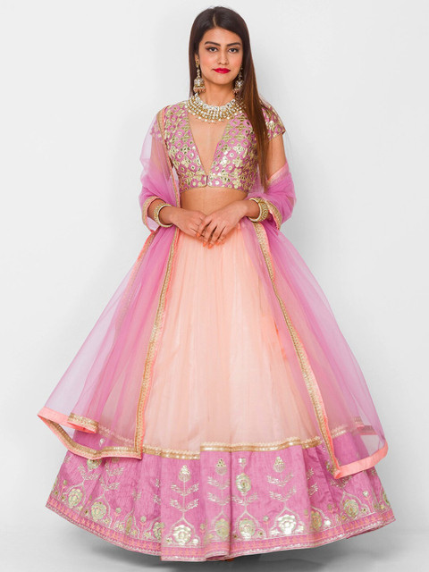 6Y COLLECTIVE Peach-Coloured & Gold-Toned Embroidered Sequinned Semi-Stitched Lehenga & Unstitched Blouse
6Y COLLECTIVE Peach-Coloured & Gold-Toned Embroidered Sequinned Semi-Stitched Lehenga & Unstitched Blouse