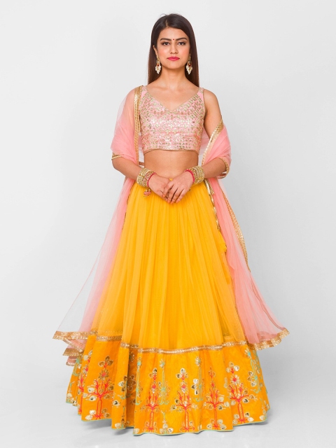 6Y COLLECTIVE Mustard & Pink Embroidered Semi-Stitched Lehenga & Blouse With Dupatta
6Y COLLECTIVE Mustard & Pink Embroidered Semi-Stitched Lehenga & Blouse With Dupatta