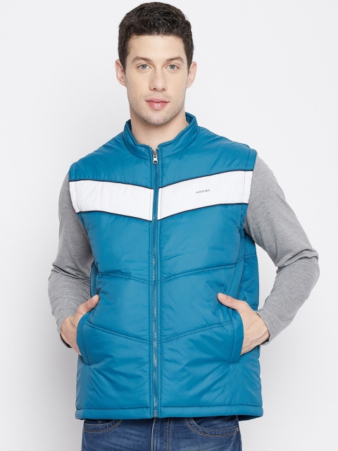 Adobe Men Blue & White Colourblocked Lightweight Sleeveless Quilted Jacket