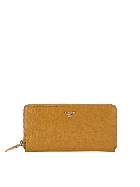 Da Milano Women Yellow Textured Leather Zip Around Wallet