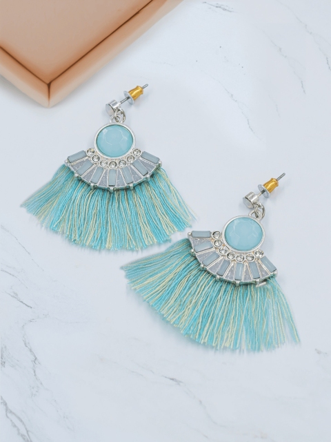 Bellofox Blue & Silver-Toned Contemporary Drop Earrings