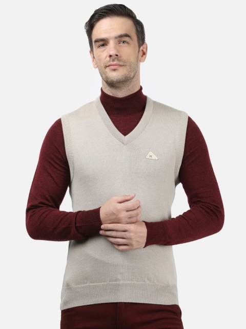 Monte Carlo Men Grey Solid Pure Wool Solid Sweater Vest