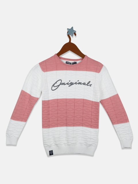 Monte Carlo Boys Peach-Coloured & White Colourblocked Pullover