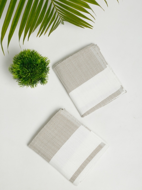 Fabindia Set Of 2 Grey & White Printed 260 GSM Towels