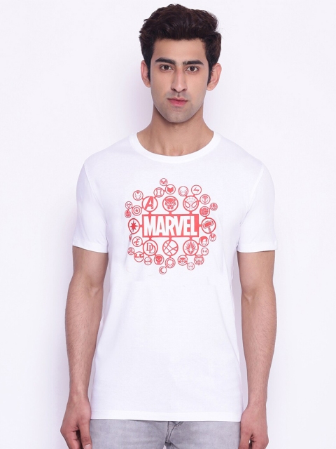 Marvel by Wear Your Mind Men White Red Marvel Printed Pure Cotton T-shirt