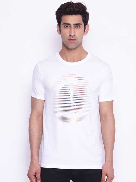 Marvel by Wear Your Mind Men White Red Captain America Printed Pure Cotton T-shirt