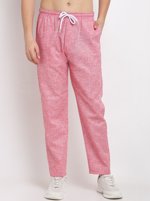 Jainish Men Pink Linen Cotton Track Pants