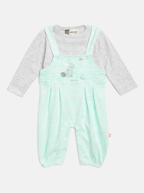Moms Love Infant Girls Grey Melange & Sea Green Cotton Printed T-shirt with Dungarees
Moms Love Infant Girls Grey Melange & Sea Green Cotton Printed T-shirt with Dungarees