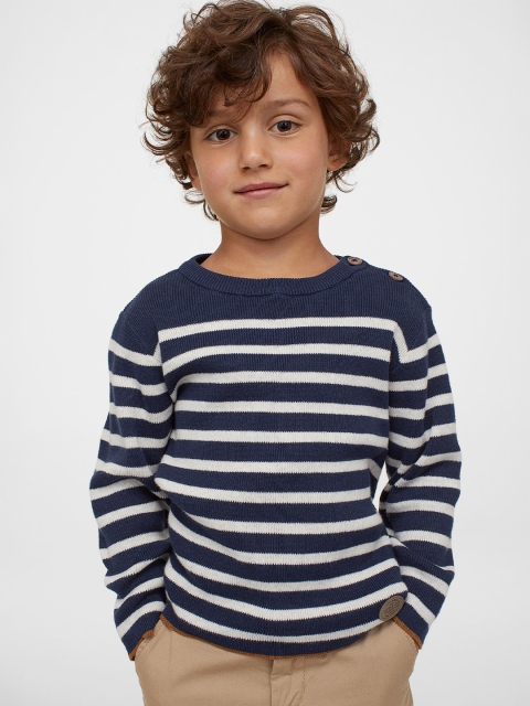 H&M Boys Blue & White Striped Cotton Jumper
