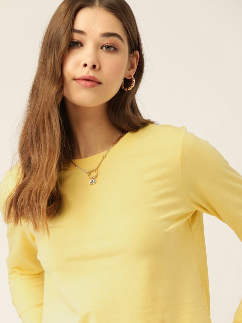 DressBerry Women Yellow Solid T-shirt