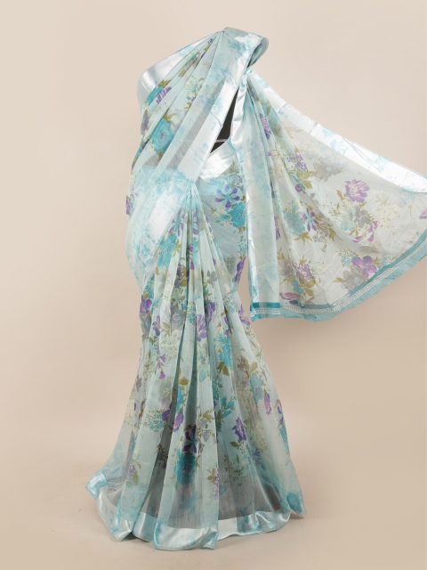 Pothys Blue & Green Floral Printed Saree