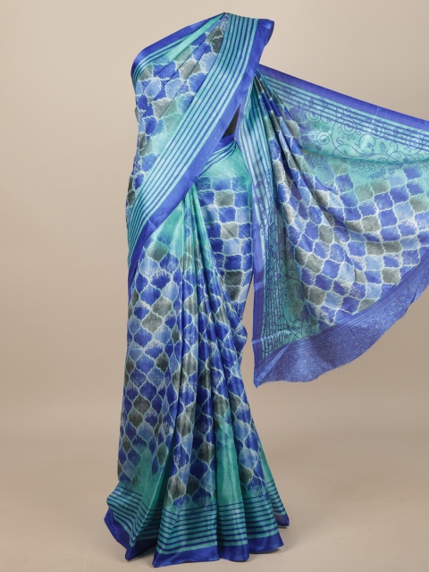 Pothys Blue & Green Printed Saree