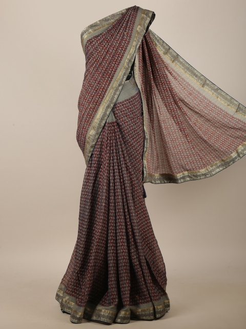 Pothys Grey & Red Abstract Printed Saree