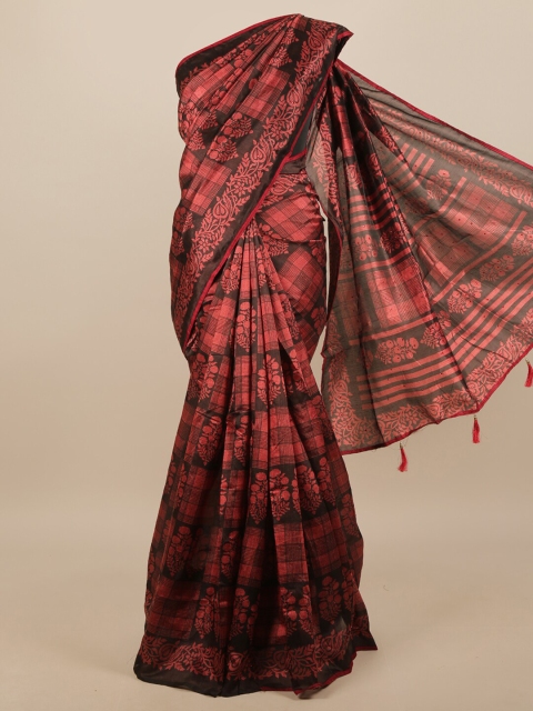 Pothys Pink & Black Floral Printed Saree