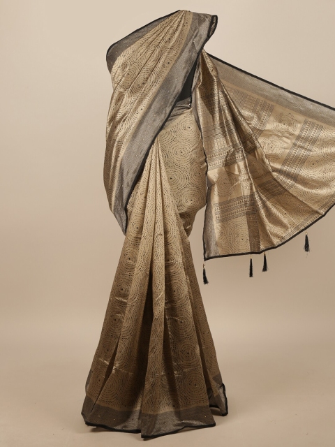 Pothys Tan & Brown Geometric Printed Saree
