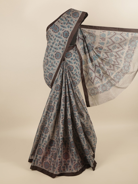 Pothys Grey & Brown Pure Cotton Saree